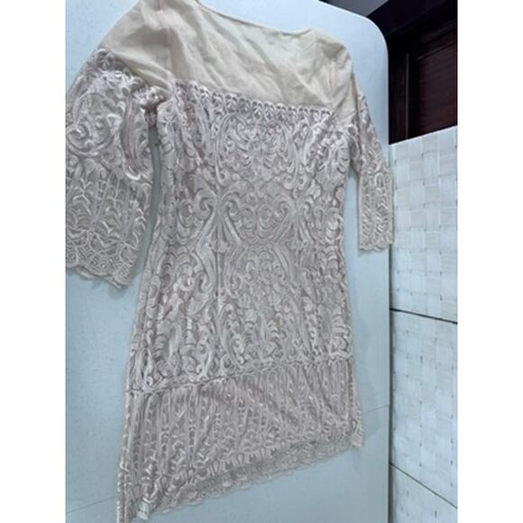 "LAUNDRY" Cream Lace Midi Dress SZ 10 Mesh Sunday Dress Wedding Formal Evening - Picture 9 of 9